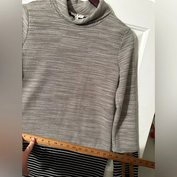 THML Anthropologie Cowl Neck Stripe Gray Black Dress Stretch Faux Suede Trim XS - Picture 10 of 14